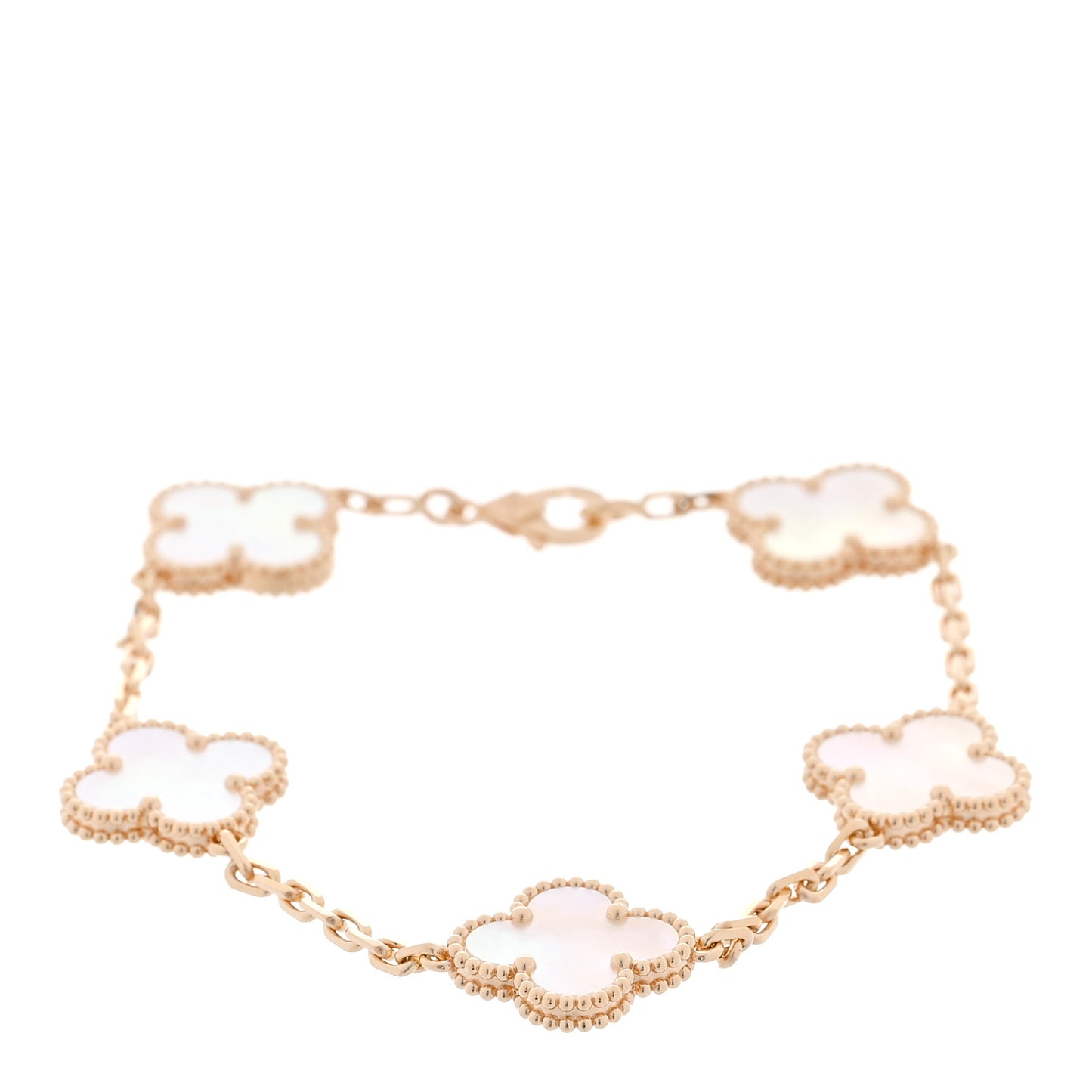 18K Yellow Gold Mother of Pearl 5 Motifs Vintage Alhambra Bracelet