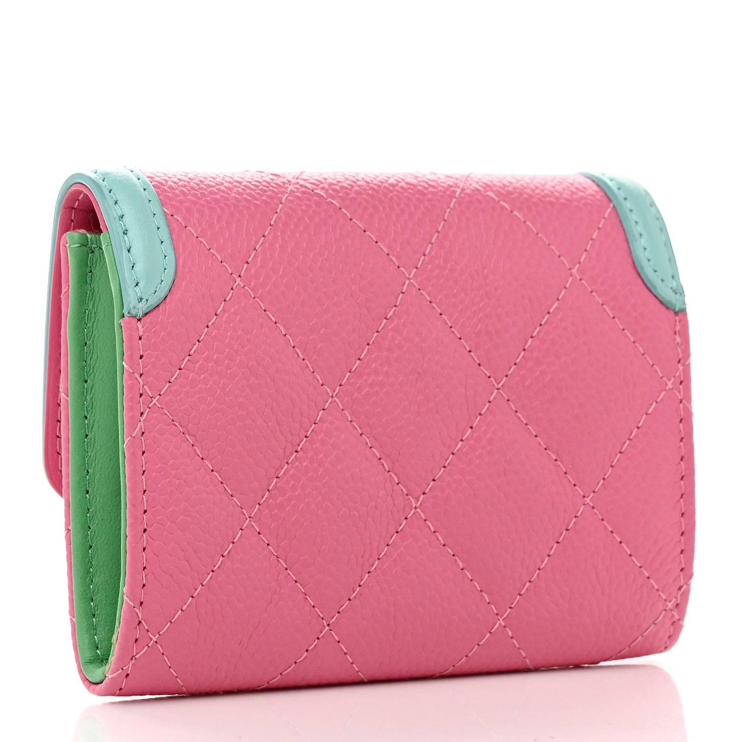 Caviar Quilted Filigree Flap Card Holder Pink Blue Green