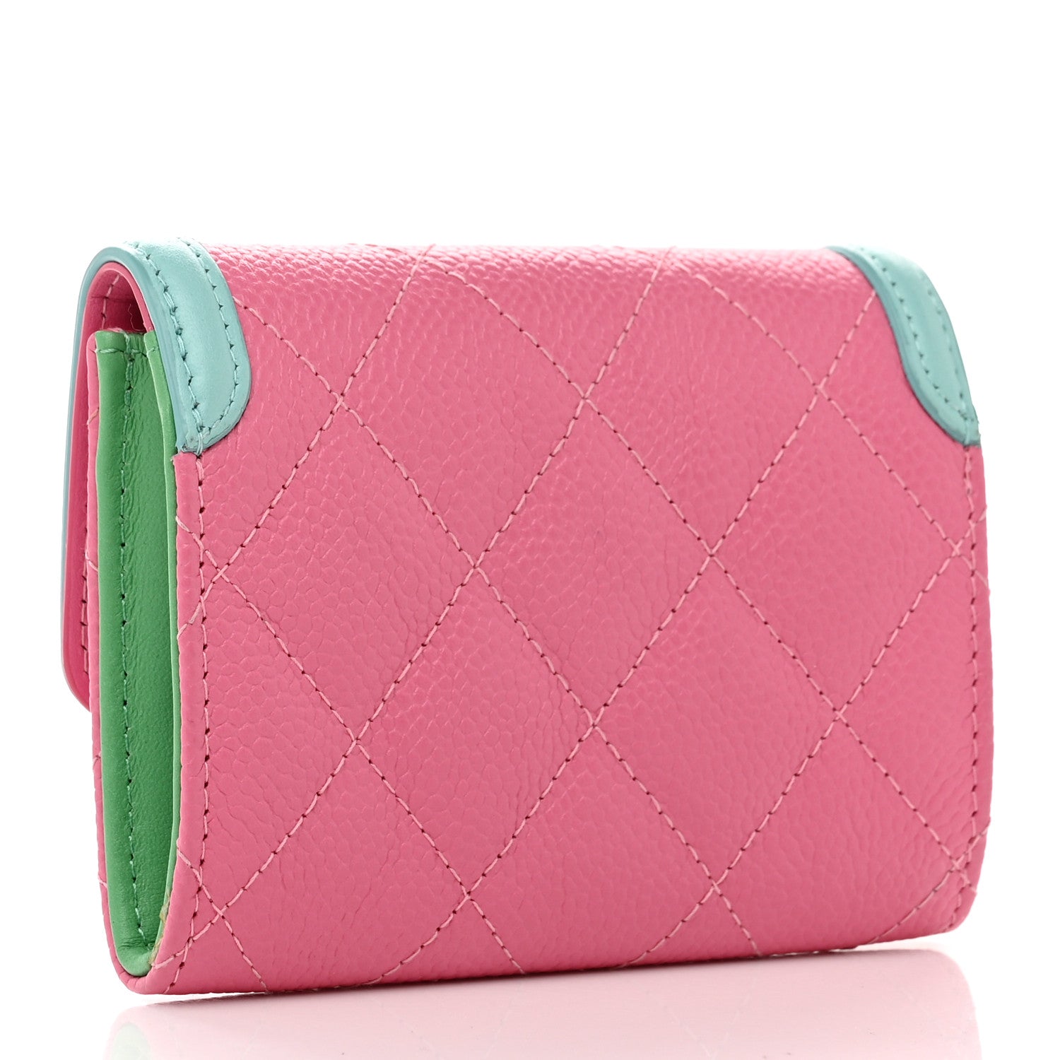 Chanel Caviar Quilted Filigree Flap Card Holder Pink Blue Green 3 of 8