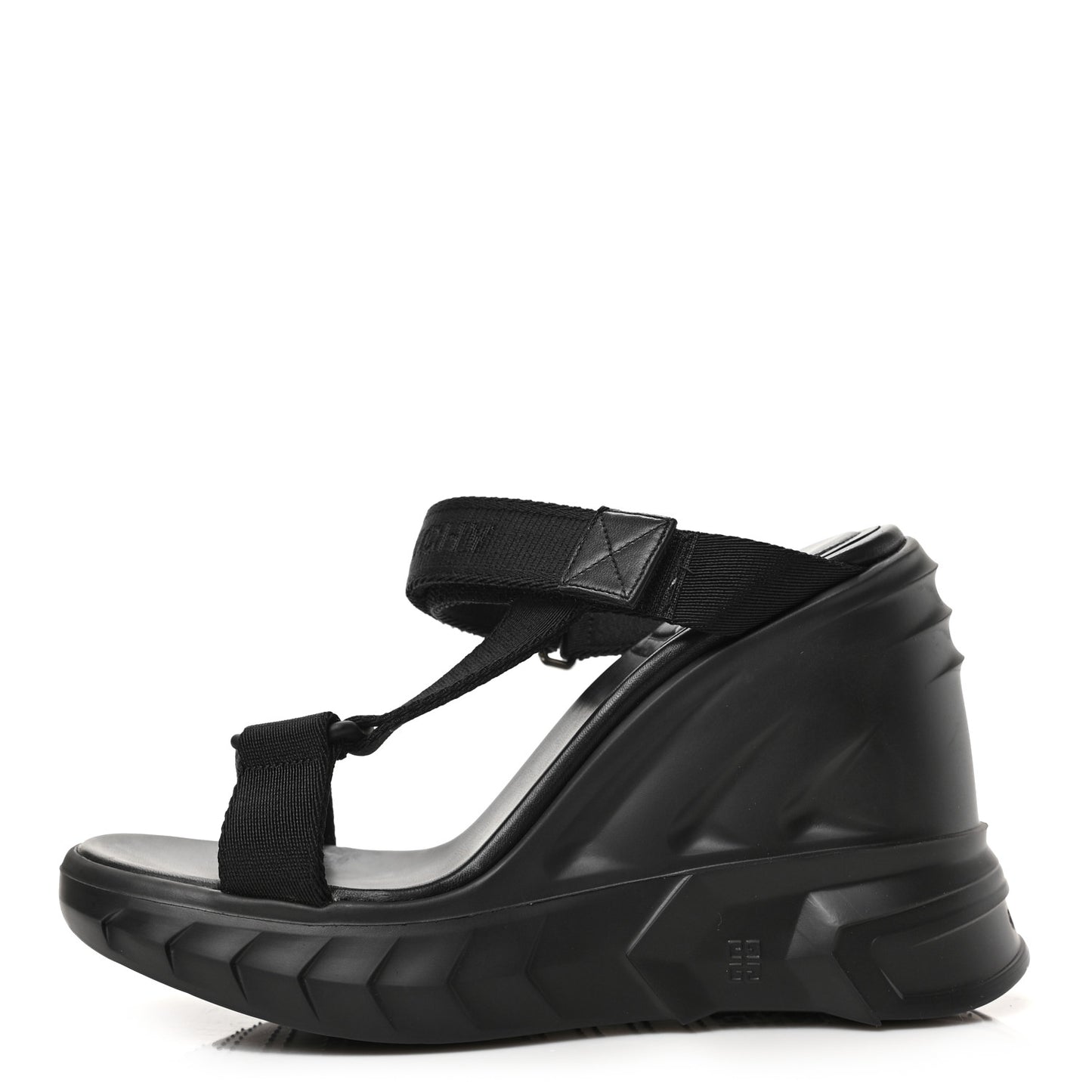 Rubber Marshmallow Wedge Strap Sandals 38 Black