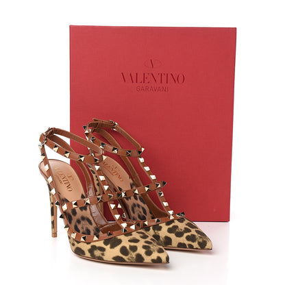 Valentino Garavani Canvas Leopard Print Rockstud Ankle Strap Pumps 39.5 Tan 9 of 9