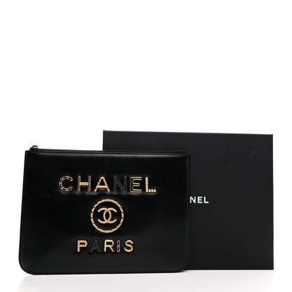 Chanel Shiny Calfskin Crystal Pearl Logo Cosmetic Case Black 10 of 10