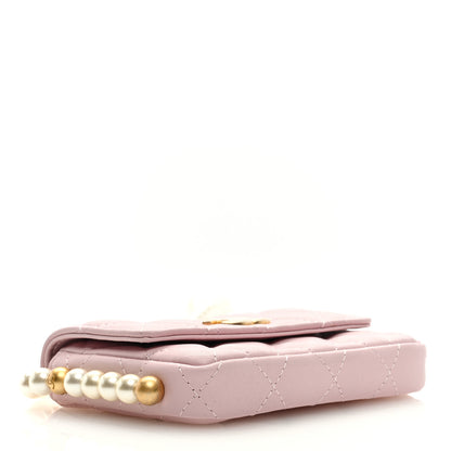 Chanel Calfskin Quilted About Pearls Card Holder Flap With Chain Light Pink 4 of 9