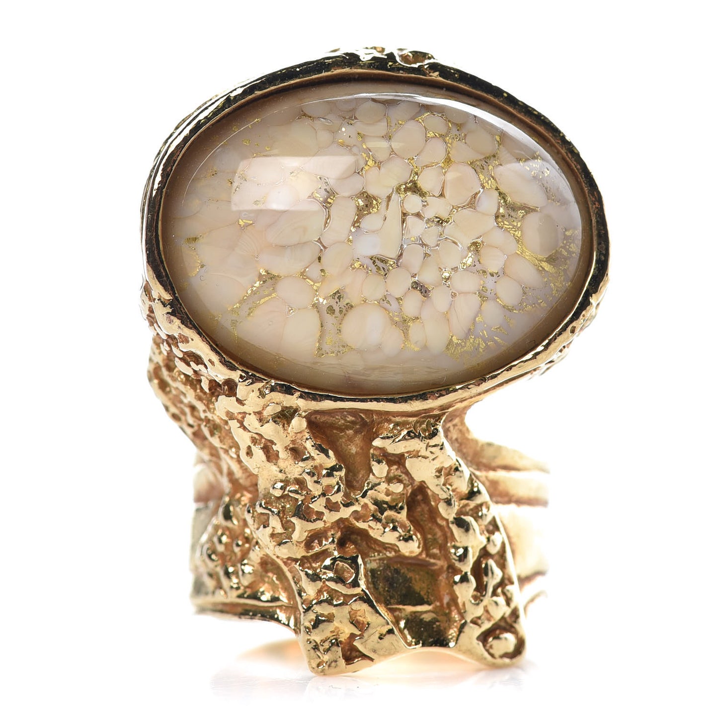 Glass Cabochon Arty Ovale Ring 8 Gold Cream