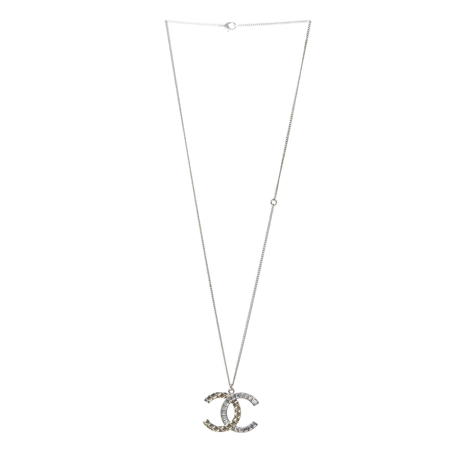 Chanel Baguette Crystal Quilted CC Pendant Necklace Gold 3 of 6