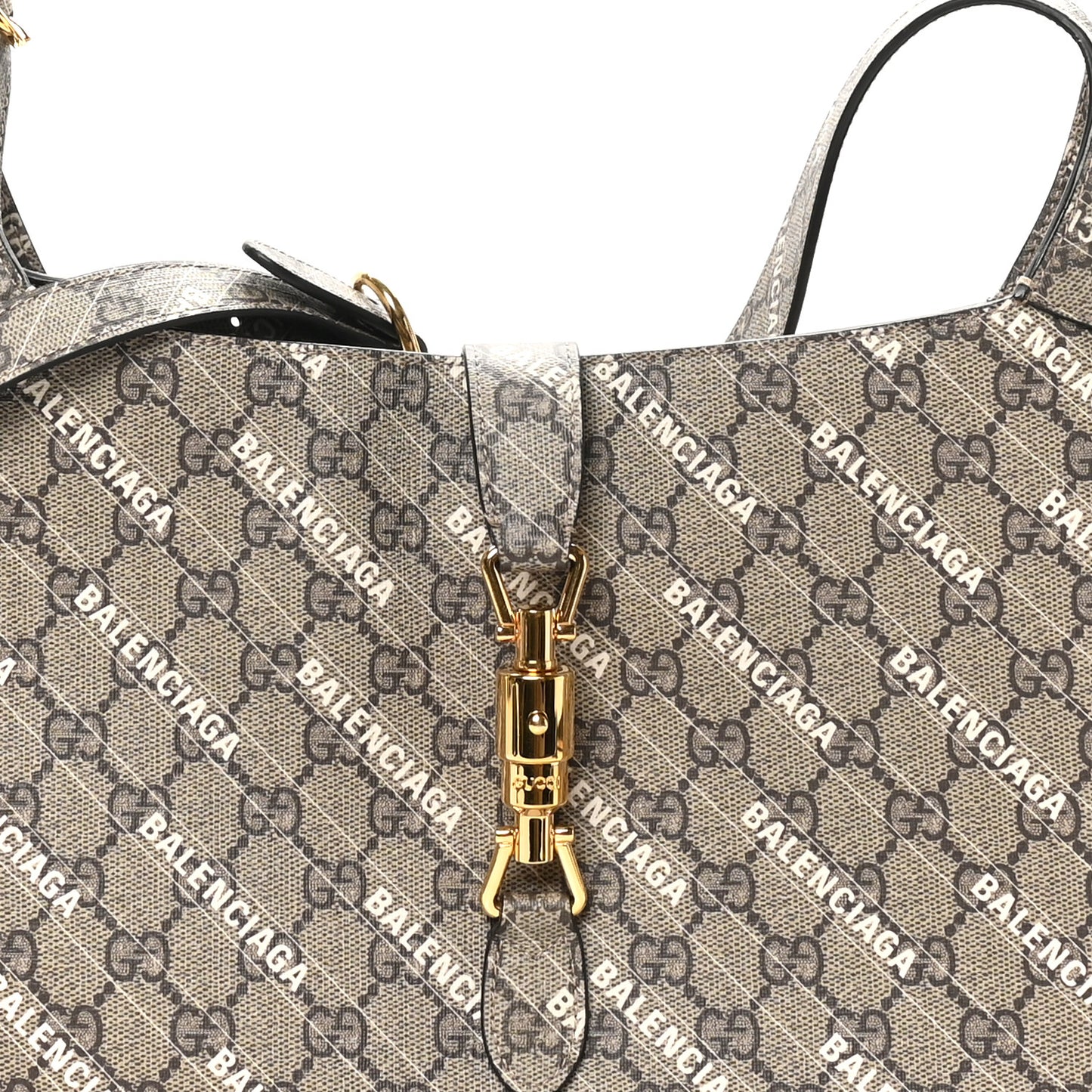 X BALENCIAGA GG Supreme Monogram Logo Print Medium Jackie 1961 Hobo Beige Ebony