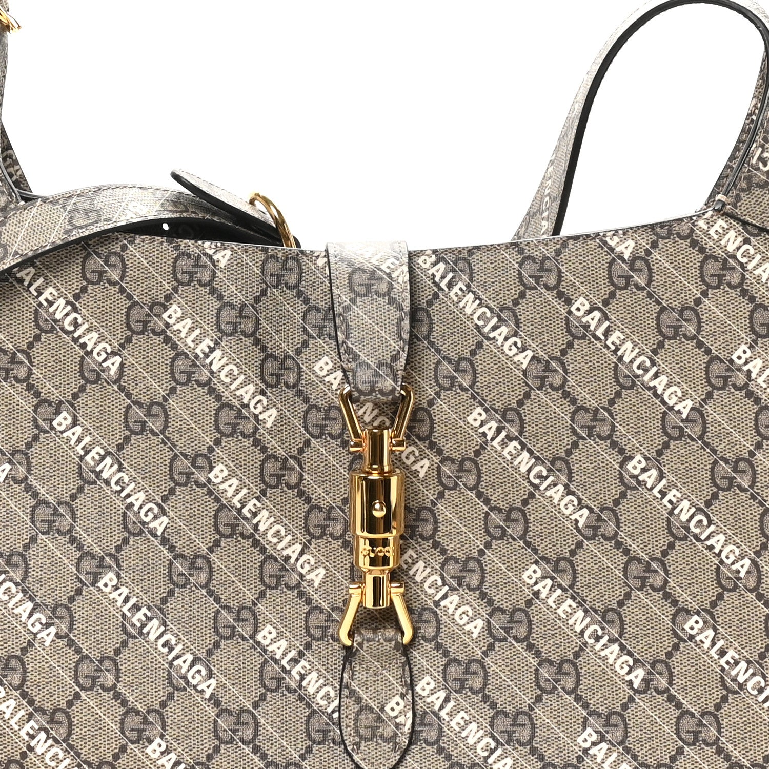 Gucci X BALENCIAGA GG Supreme Monogram Logo Print Medium Jackie 1961 Hobo Beige Ebony 8 of 10