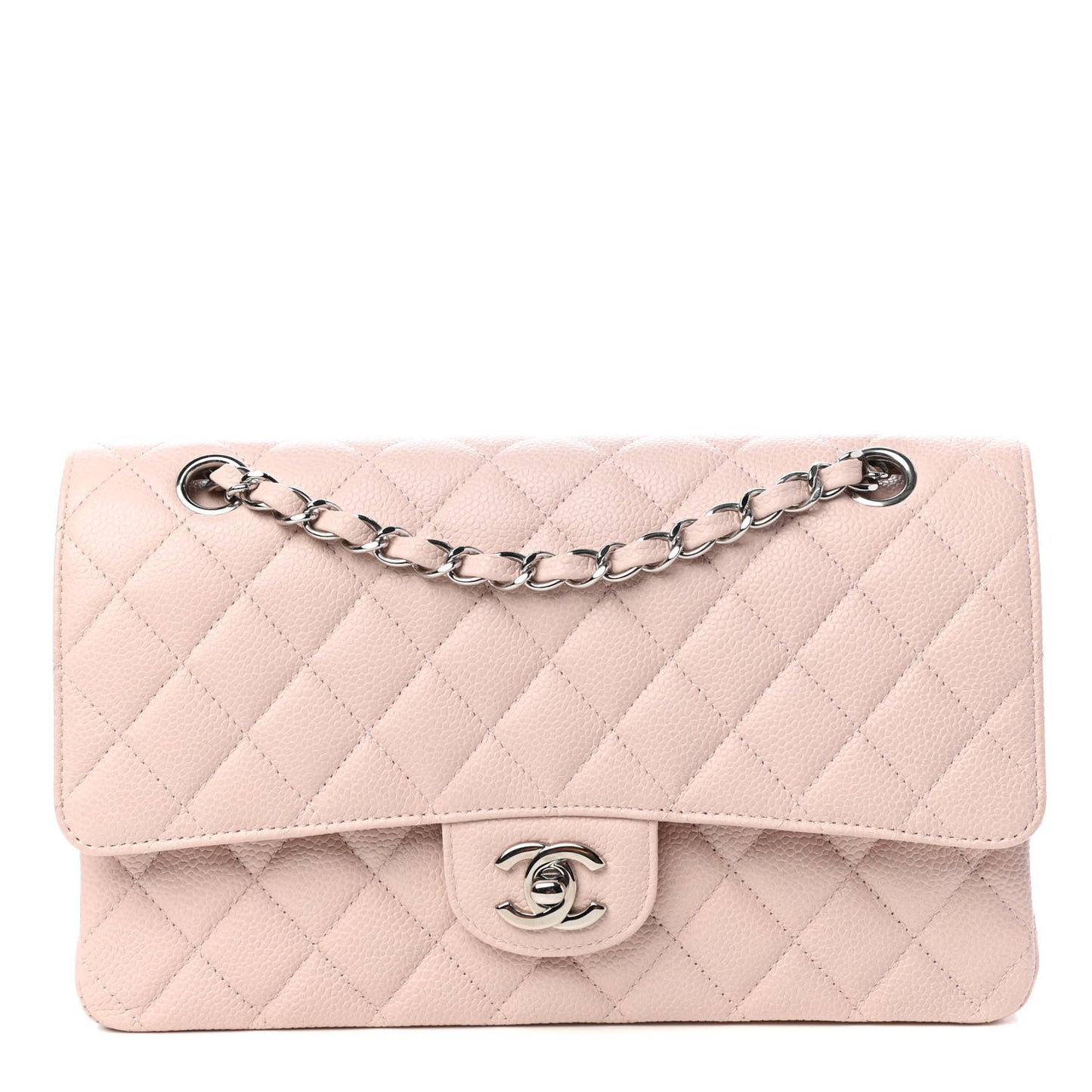 Caviar Quilted Medium Double Flap Light Pink
