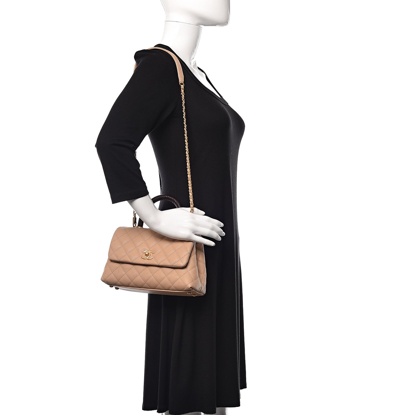 Caviar Lizard Embossed Quilted Mini Coco Handle Flap Beige