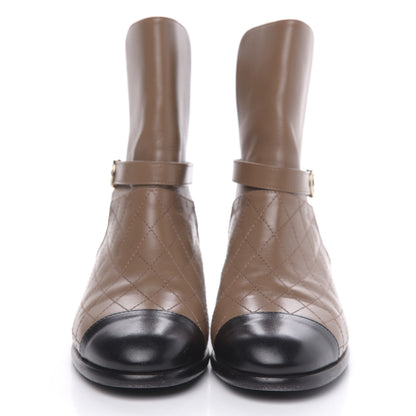 Chanel Calfskin Quilted Cap Toe CC Boots 38.5 Light Brown Black 2 of 9