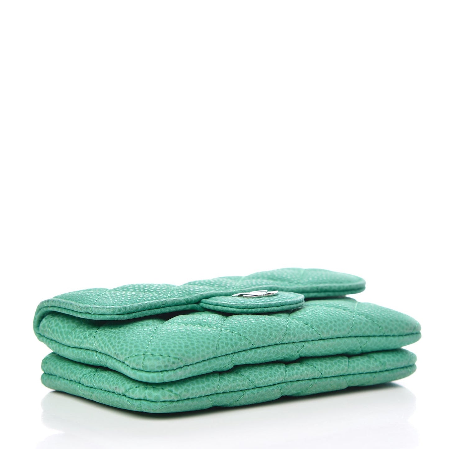 Iridescent Caviar Quilted CC Card Holder Green