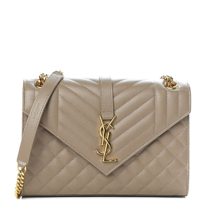 Saint Laurent Grain De Poudre Textured Mixed Matelasse Medium Triquilt Monogram Satchel Taupe 1 of 11