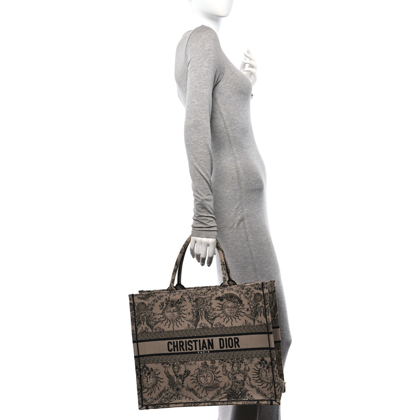 Canvas Embroidered Large Toile de Jouy Soleil Book Tote Beige