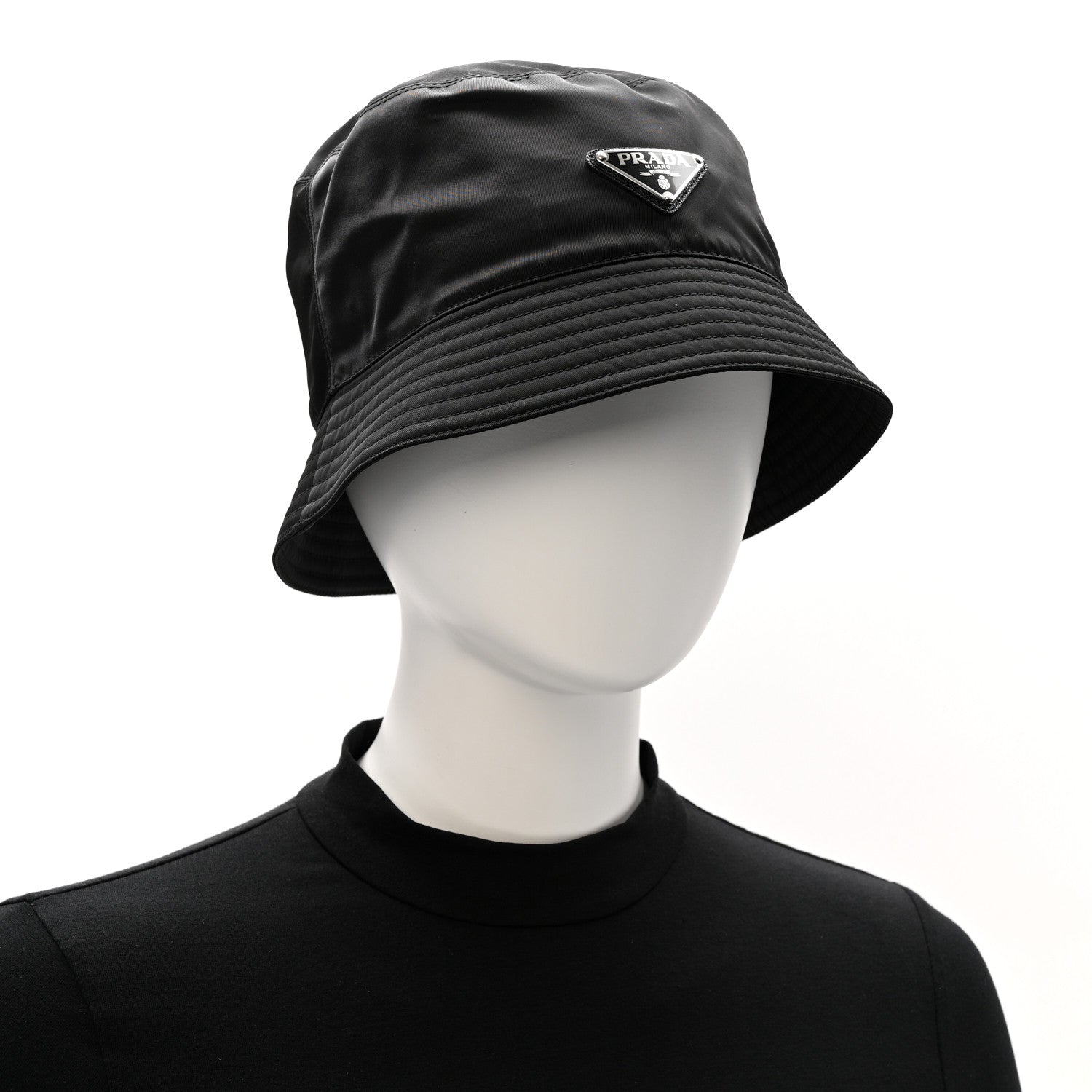 Prada Re-Nylon Metal Triangle Logo Mens Bucket Hat L Black 2 of 9
