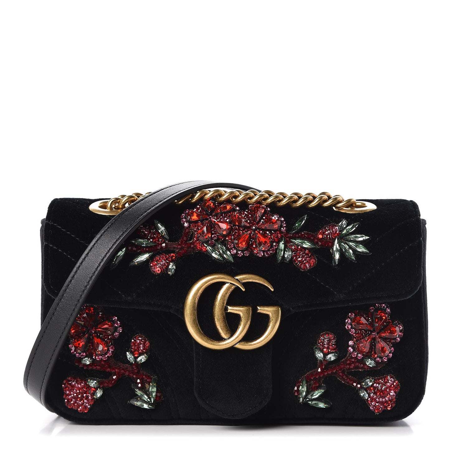 Velvet Matelasse Embroidered Mini GG Marmont Shoulder Bag Black