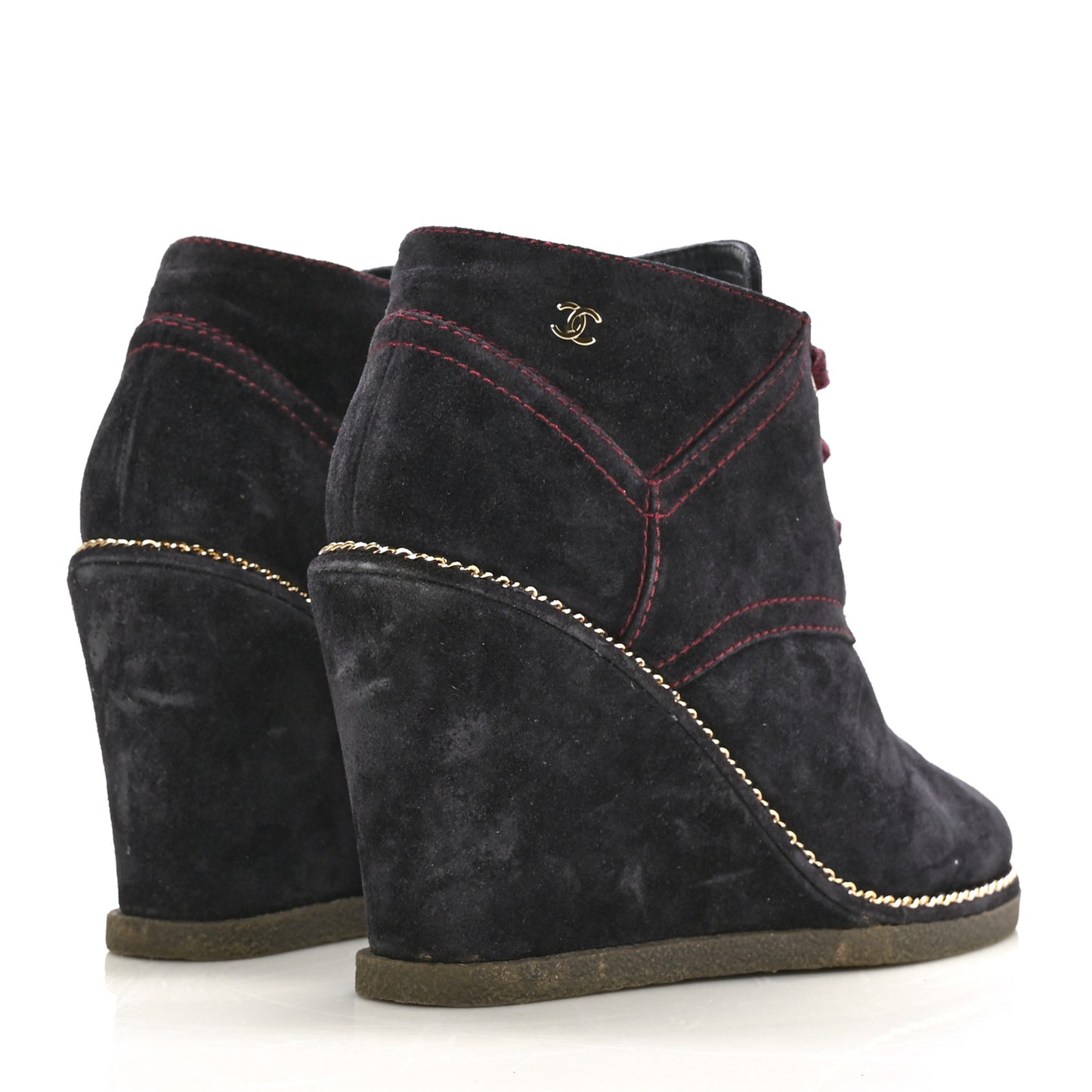 Suede Lace Up Wedge Booties 39.5 Dark Blue