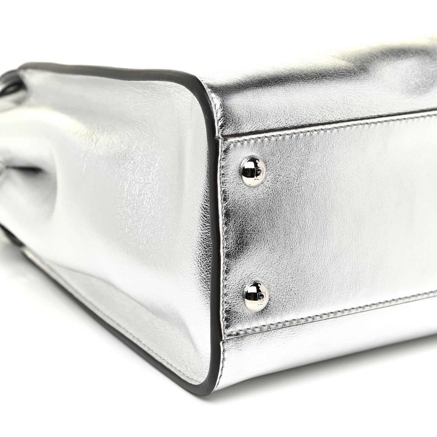 Vitello Catalan Mirror Medium Peekaboo Iconic Satchel Argento