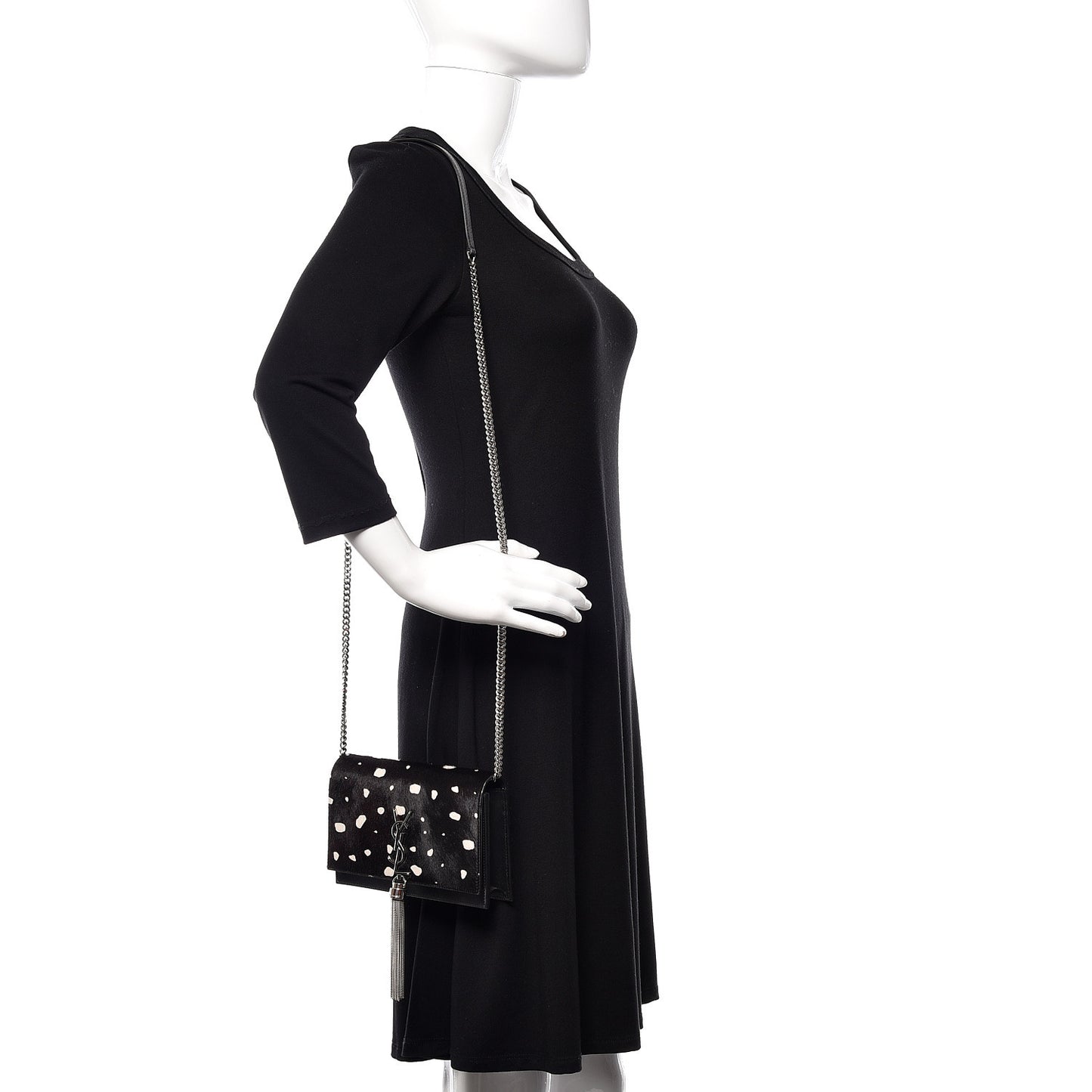 Calf Hair Spotted Monogram Kate Tassel Chain Wallet Black
