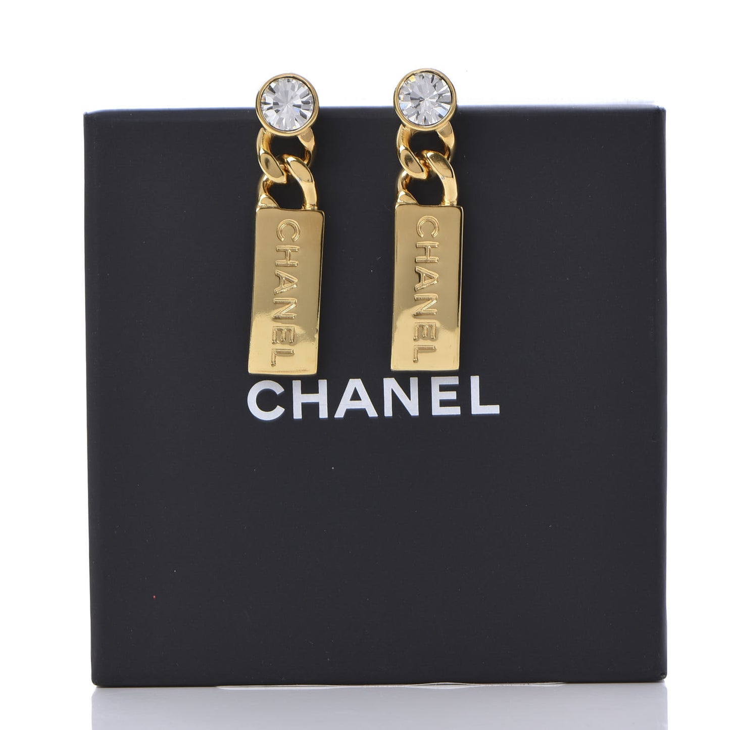 Crystal Tag Drop Earrings Gold