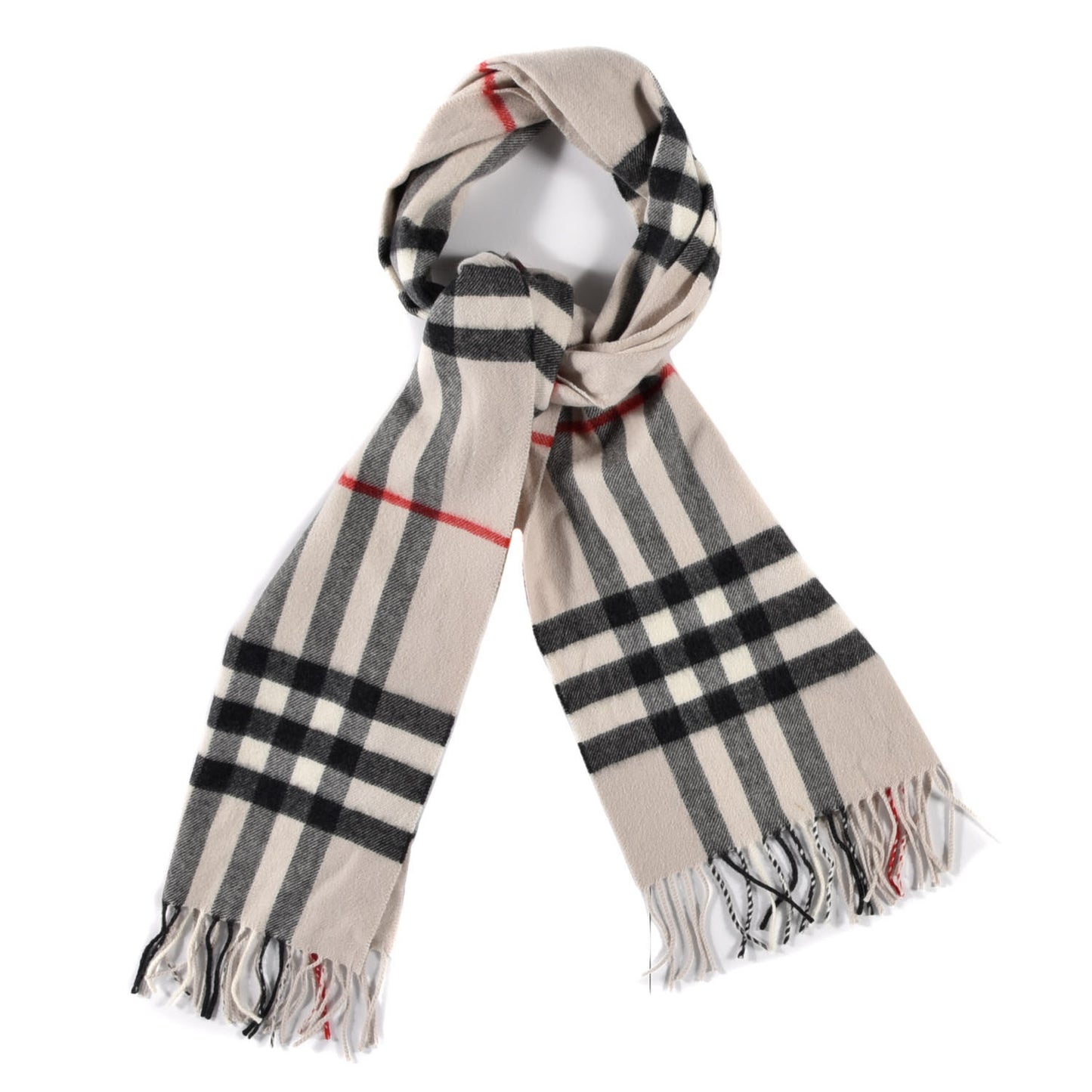 Cashmere Giant Icon Check Fringe Scarf Stone Check
