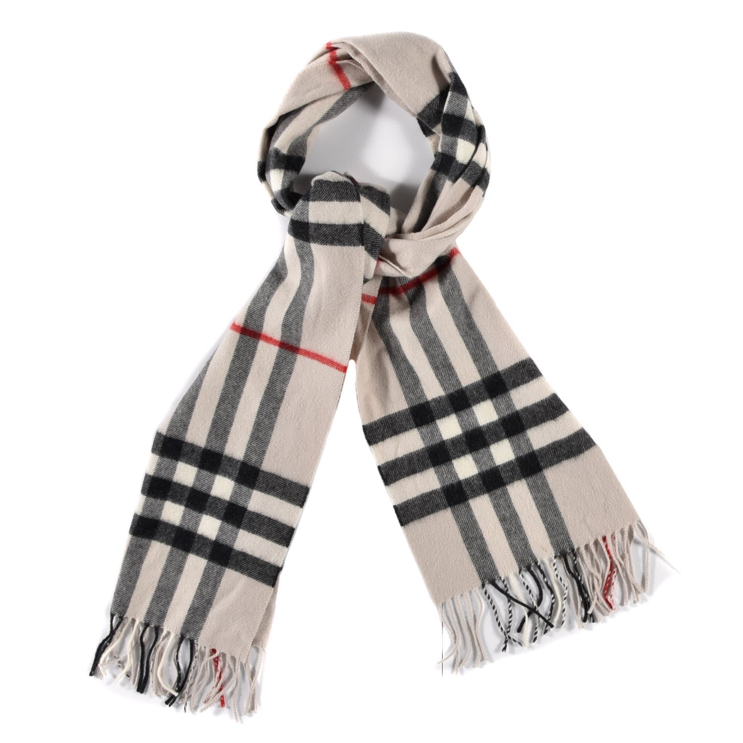 Burberry Cashmere Giant Icon Check Fringe Scarf Stone Check 1 of 3