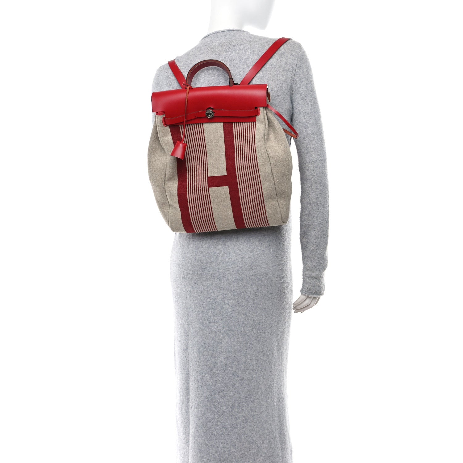 Hermes Vache Hunter Toile H Vibration Herbag a Dos Retourne Backpack Bordeaux Ficelle Rouge Piment 3 of 13