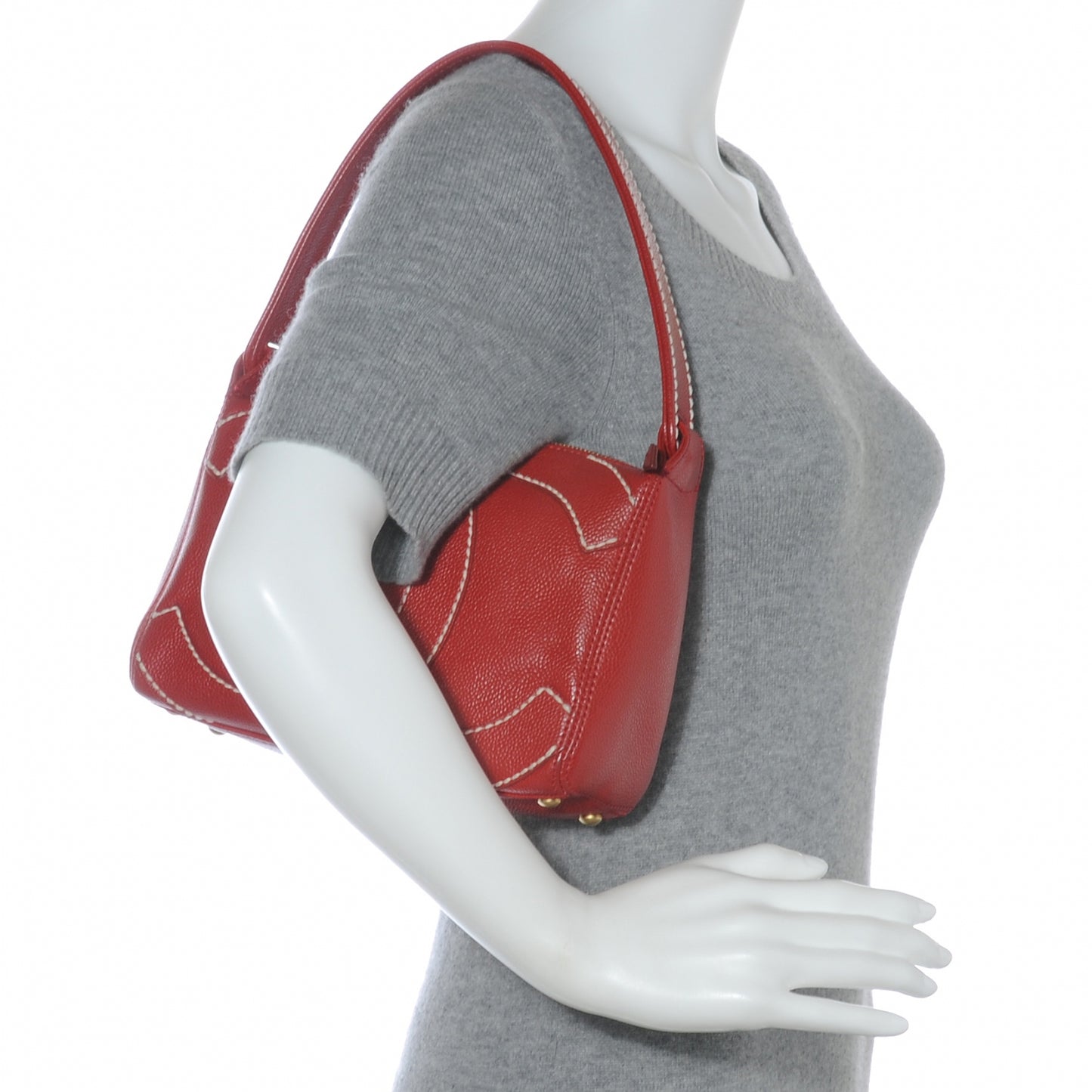 Caviar CC Stitched Small Hobo Red