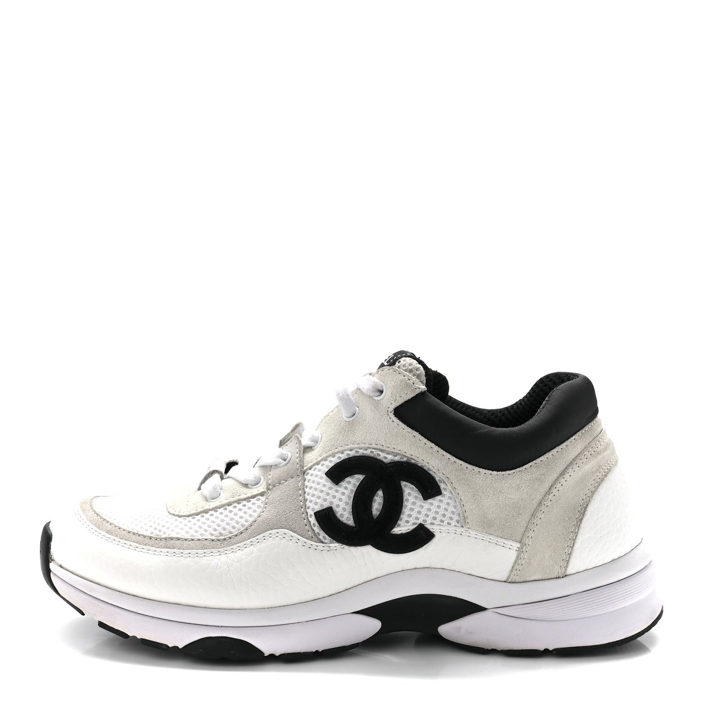 Mesh Suede Calfskin Grained Calfskin Womens CC Sneakers 38.5 White Black