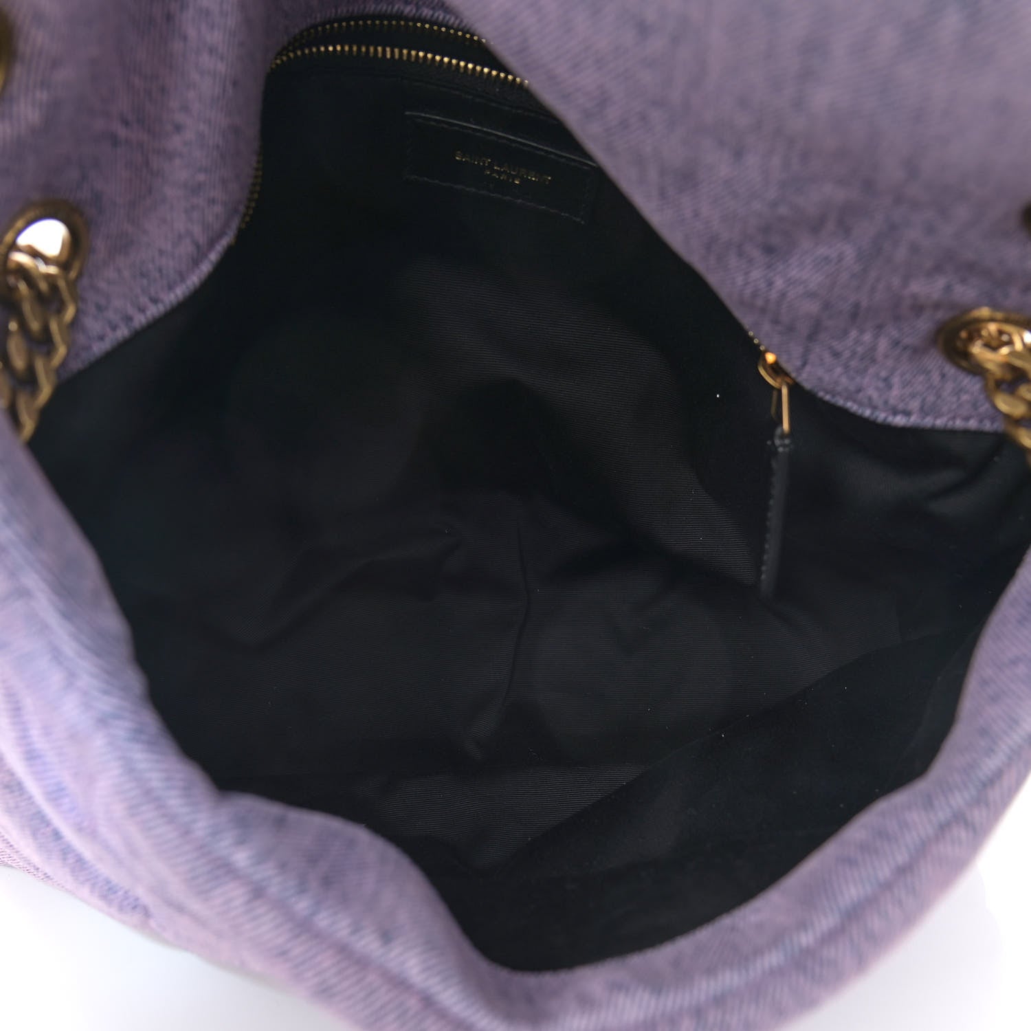 Saint Laurent Denim Quilted Medium Loulou Puffer Monogram Chain Satchel Bleached Lilac 5 of 10