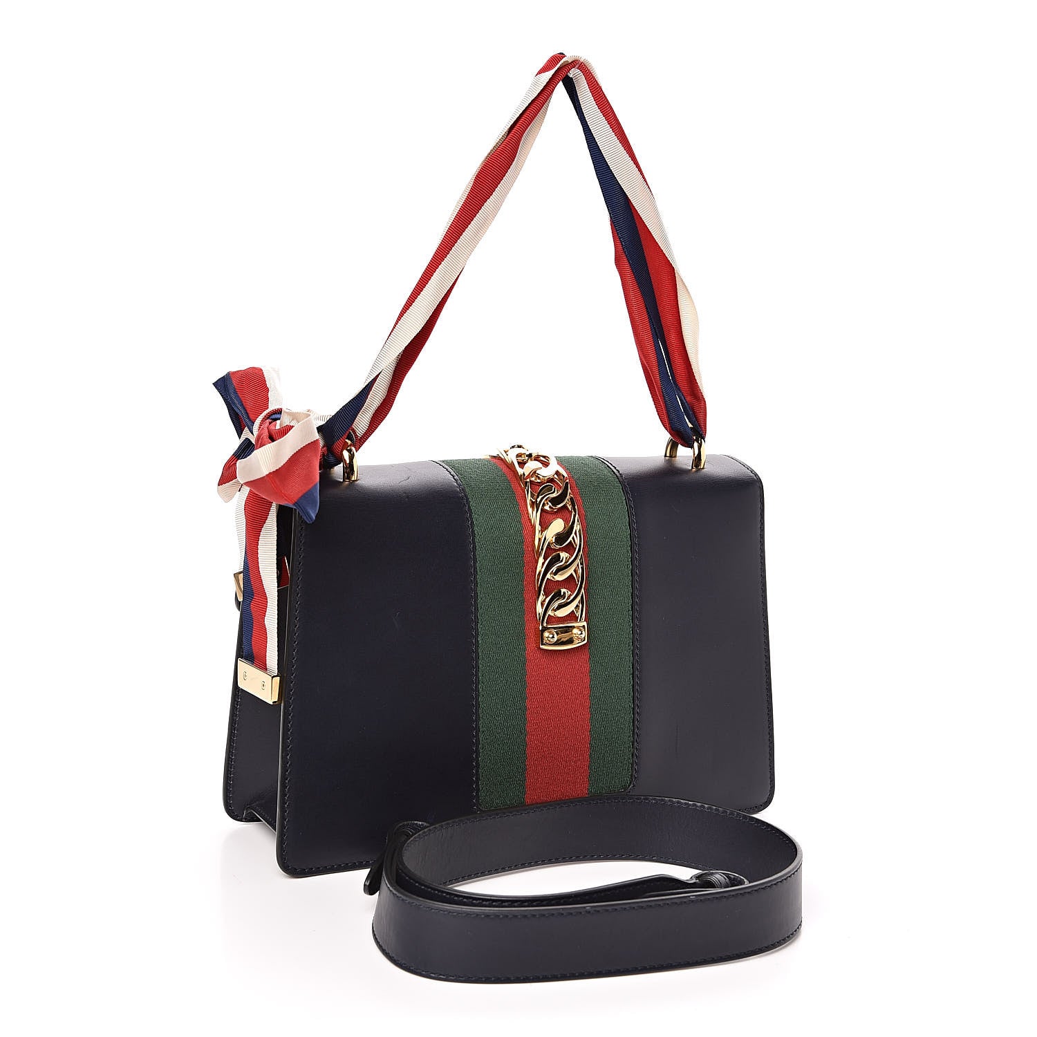 Gucci Vitello Fontanella Web Small Sylvie Shoulder Bag Blue Agata 3 of 11