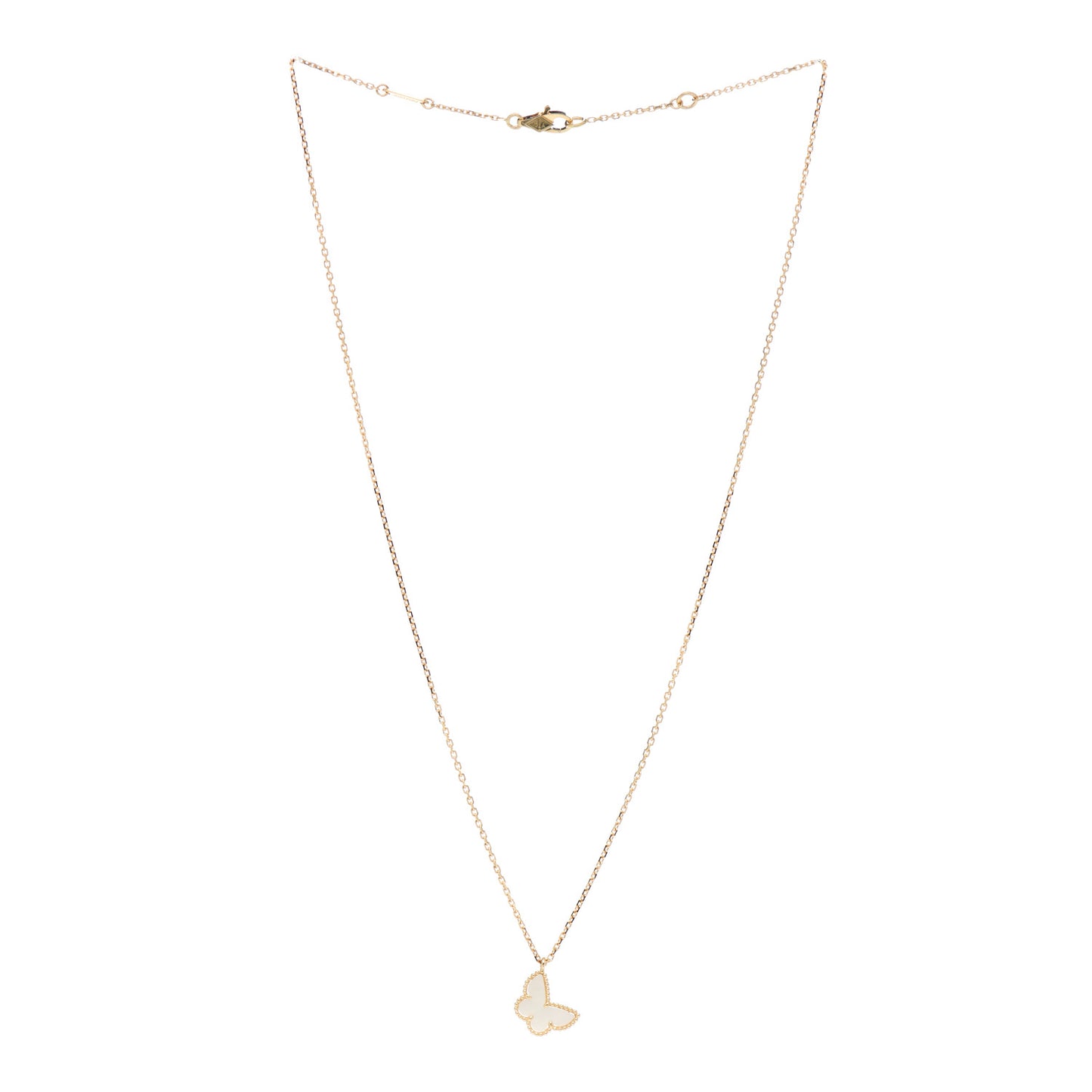 18K Yellow Gold Mother of Pearl Sweet Alhambra Butterfly Pendant Necklace