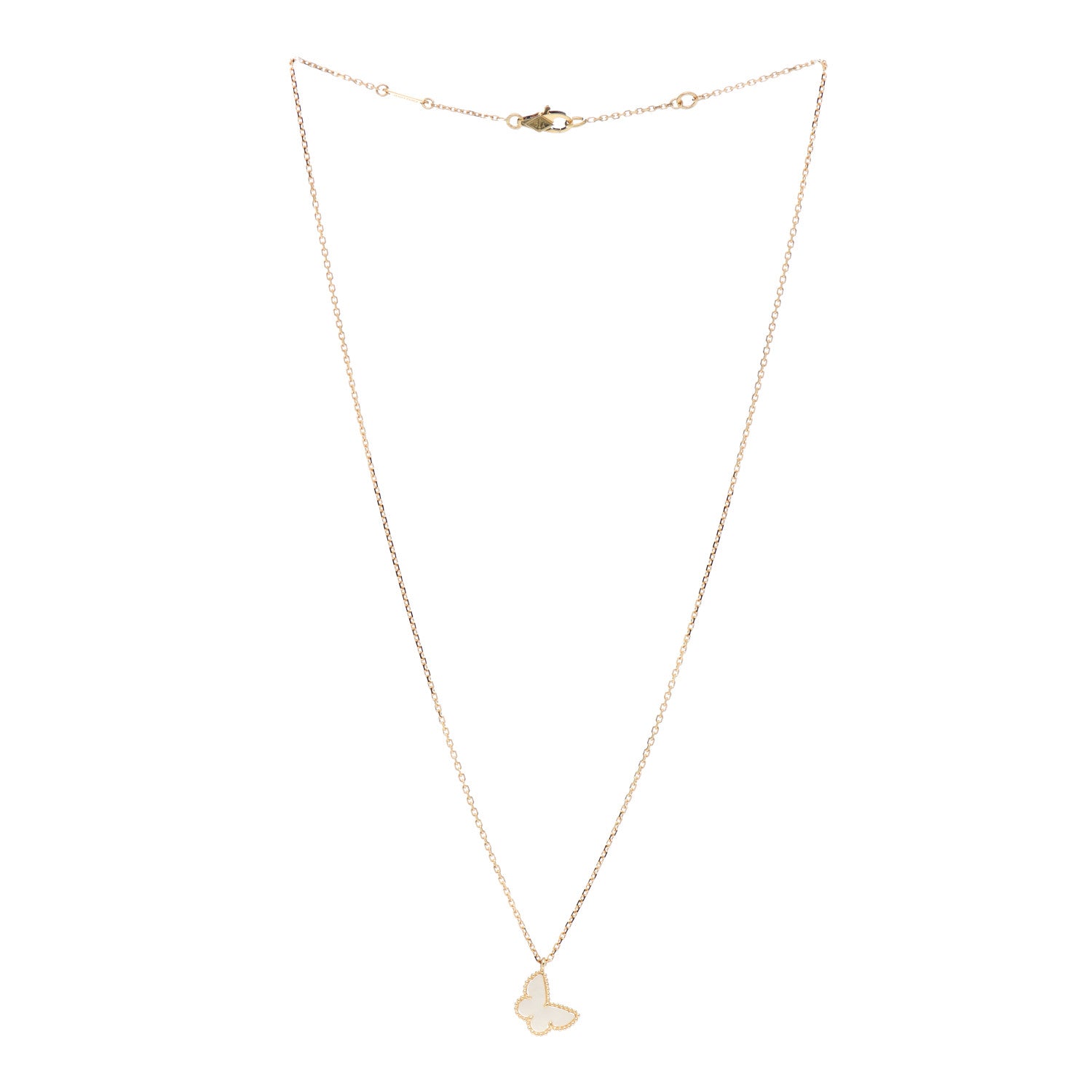 Van Cleef & Arpels 18K Yellow Gold Mother of Pearl Sweet Alhambra Butterfly Pendant Necklace 3 of 5