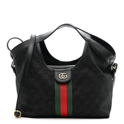 Gucci Denim GG Monogram Web Small Giglio Tote Black 1 of 9