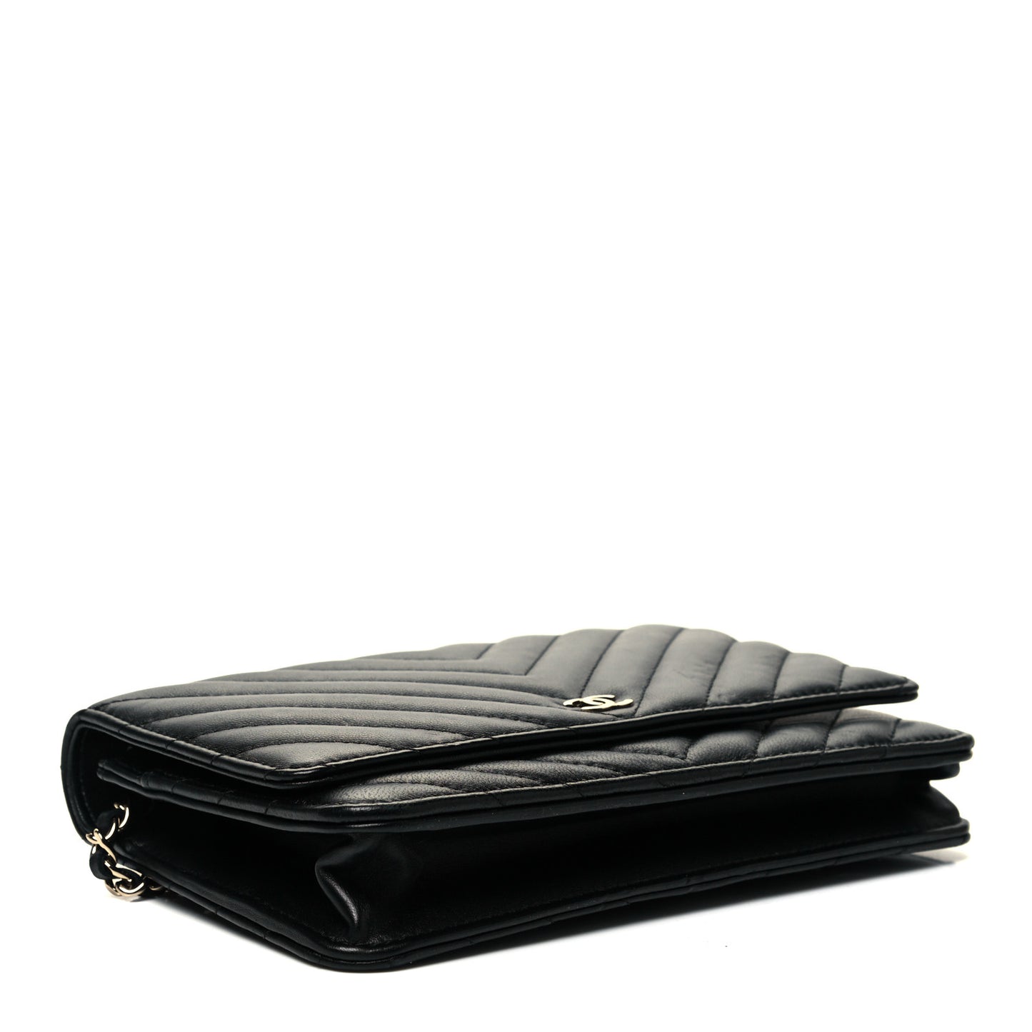 Lambskin Chevron Quilted Wallet On Chain WOC Black