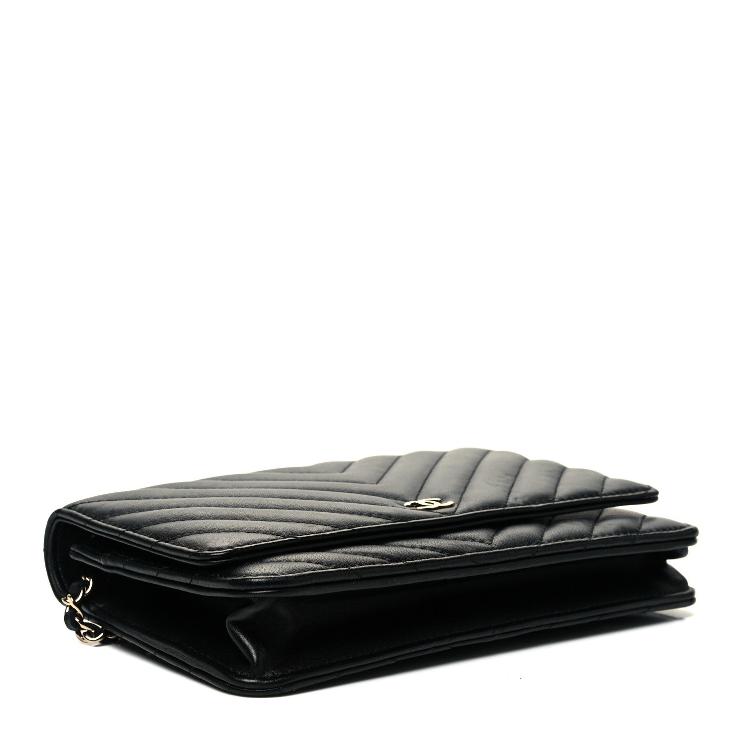 Chanel Lambskin Chevron Quilted Wallet On Chain WOC Black 4 of 10