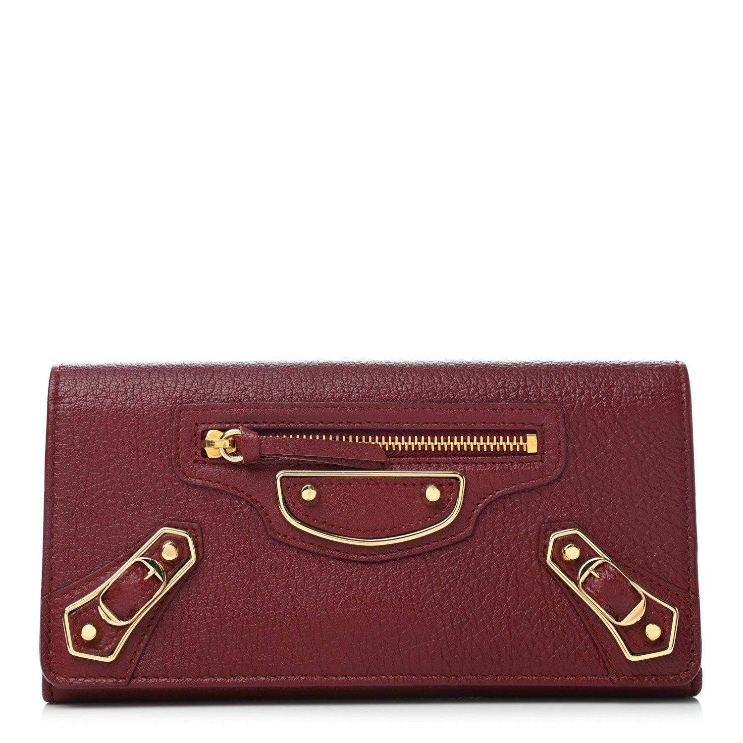 Balenciaga Chevre Gold Metallic Edge Hardware Money Wallet Bordeaux 1 of 7