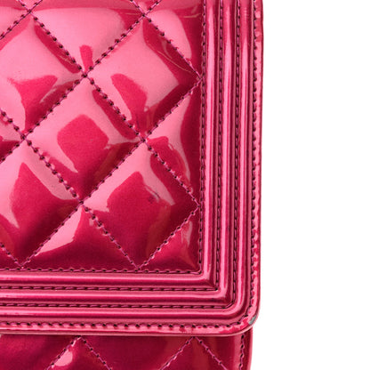 Chanel Metallic Patent Calfskin Quilted Boy Wallet on Chain WOC Fuchsia 15 of 16