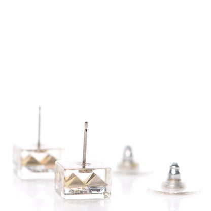 Chanel Transparent Resin Iridescent Crystal CC Cube Earrings Silver 3 of 5