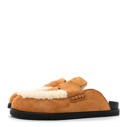 Hermes Suede Goatskin Shearling Go Mules 37.5 Beige Kraft Ecru 3 of 10