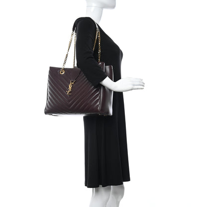 Saint Laurent Grain de Poudre Matelasse Chevron Large Monogram Shopping Bag Amarena 2 of 12