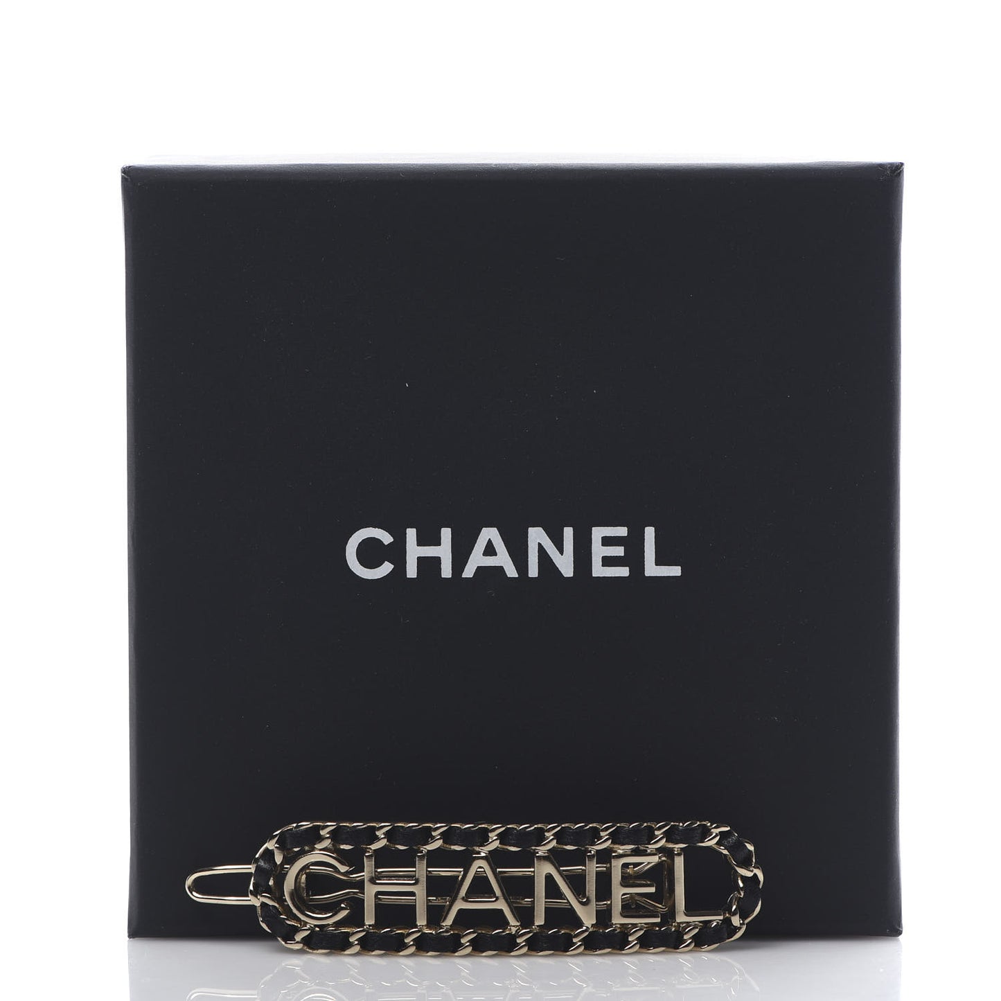 Metal Lambskin Vintage Allure Logo Hair Clip Black Gold