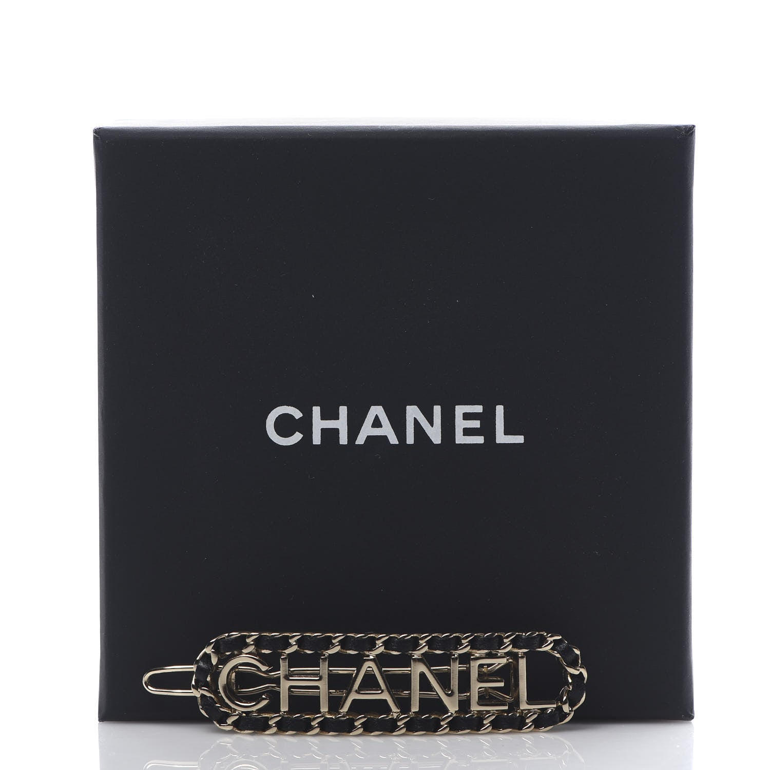 Chanel Metal Lambskin Vintage Allure Logo Hair Clip Black Gold 4 of 4