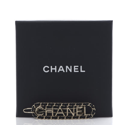 Chanel Metal Lambskin Vintage Allure Logo Hair Clip Black Gold 4 of 4