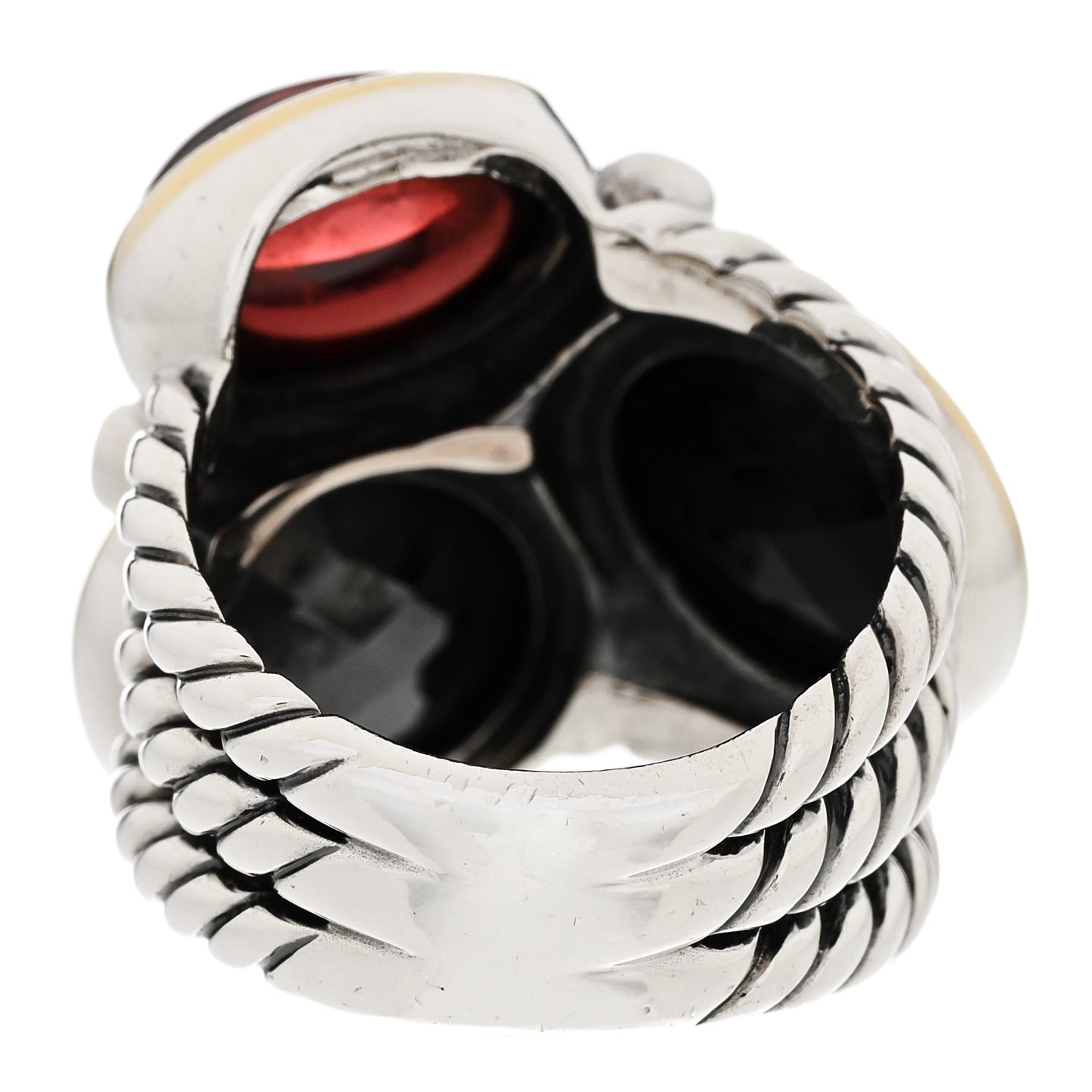 Sterling Silver Black Onyx Hematine Garnet Diamond Mosaic Ring 51 5.75