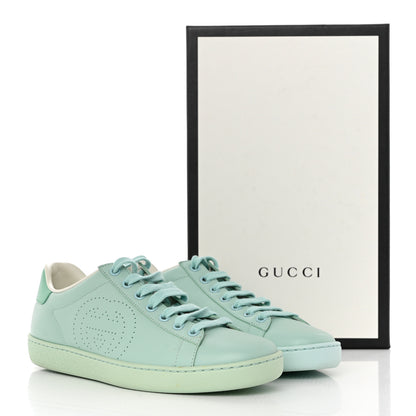 Gucci Calfskin Interlocking G Perforated Womens Ace Sneakers 36.5 Water Green Synthetic Green Garden 9 of 9