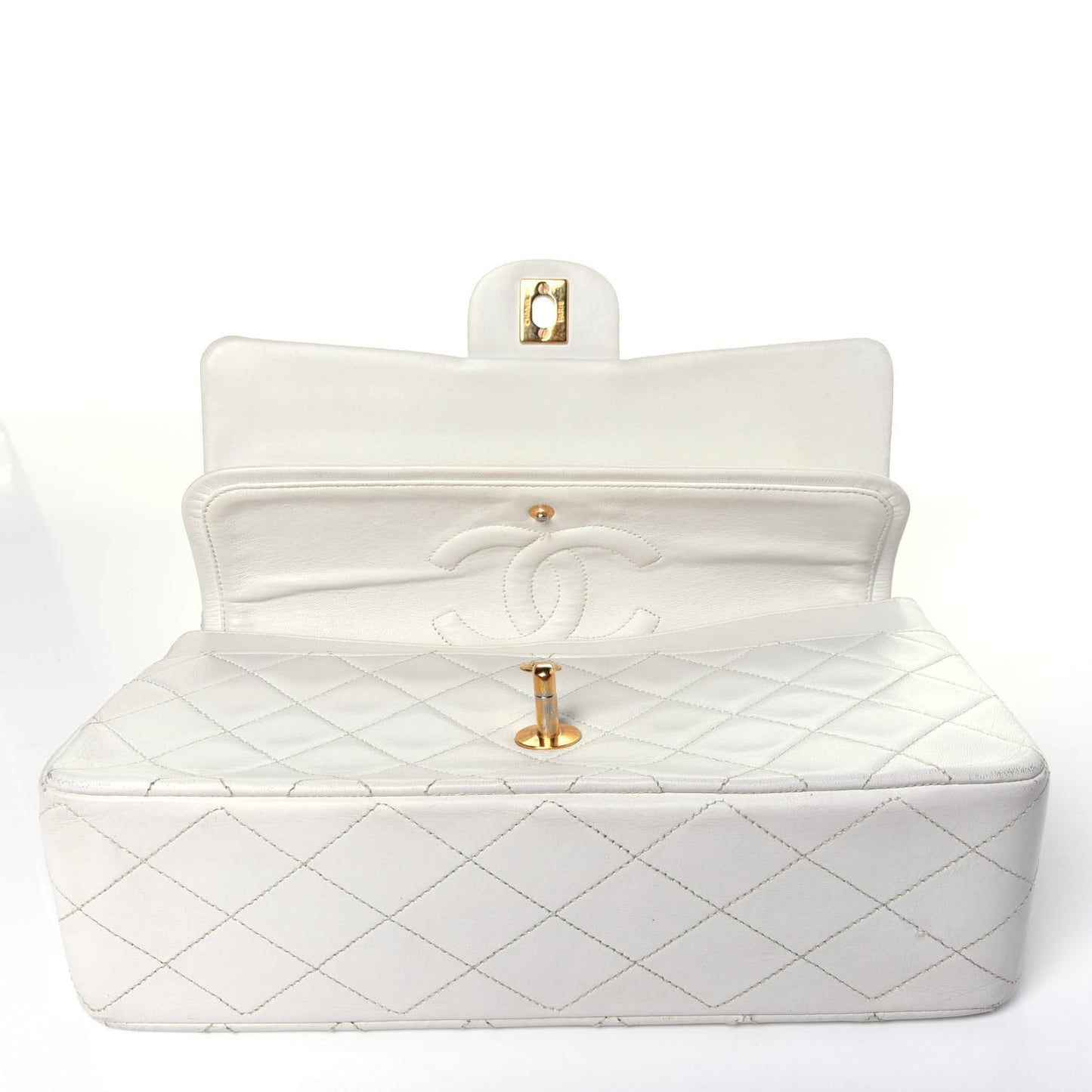 Lambskin Quilted Medium Double Flap White