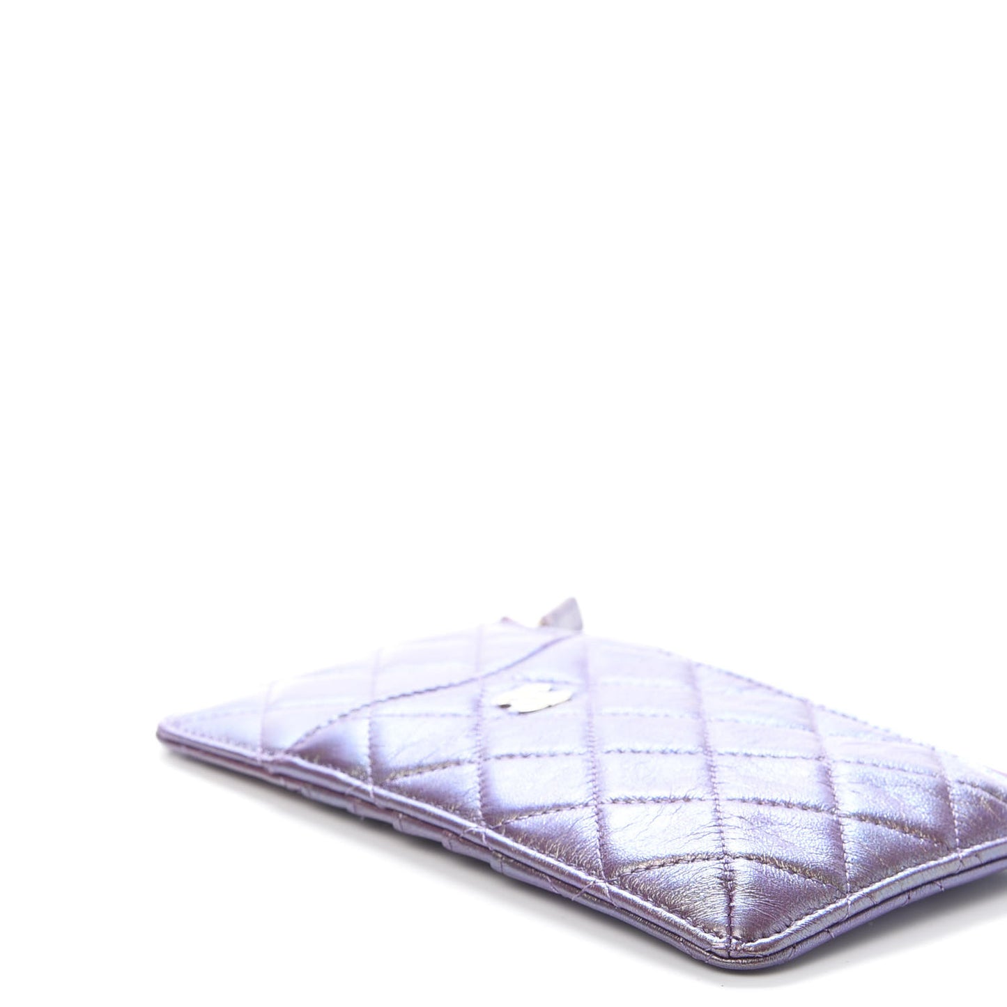 Metallic Aged Calfskin Quilted Classic Flat Wallet Pouch Purple