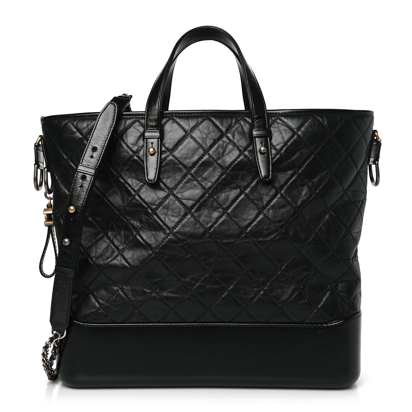 Aged Calfskin Quilted Large Gabrielle Shopping Tote Black
