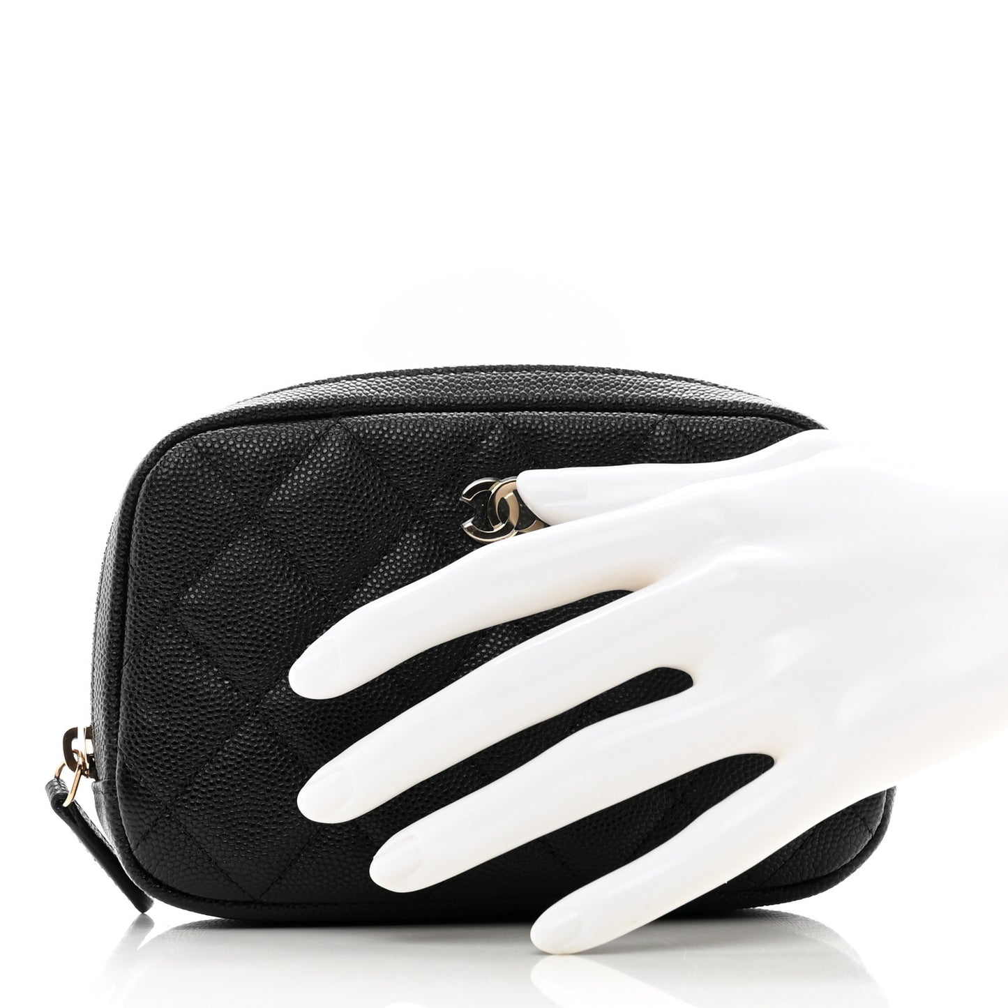 Caviar Quilted Small Curvy Pouch Cosmetic Case Black