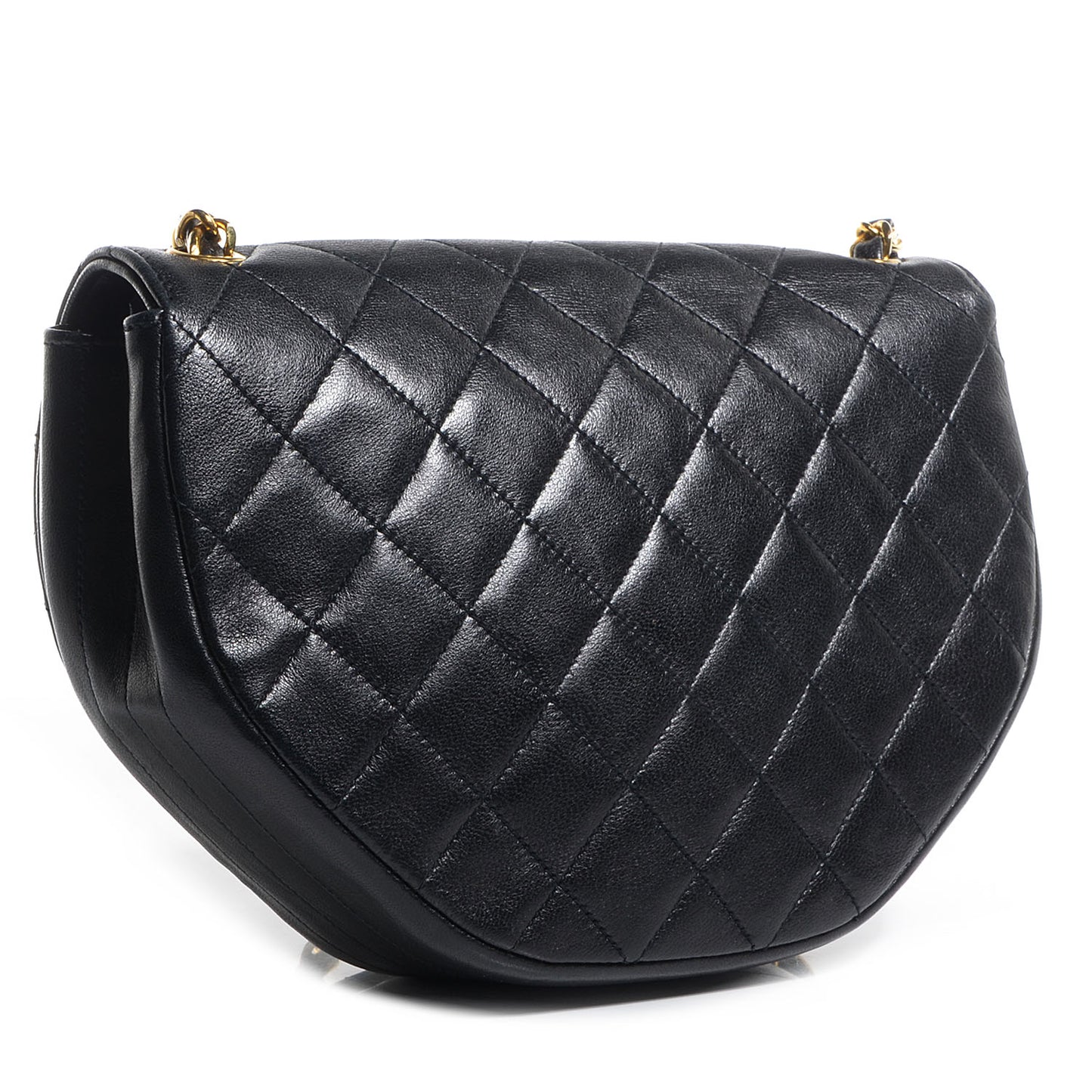 Lambskin Quilted Small Half Moon Flap Black